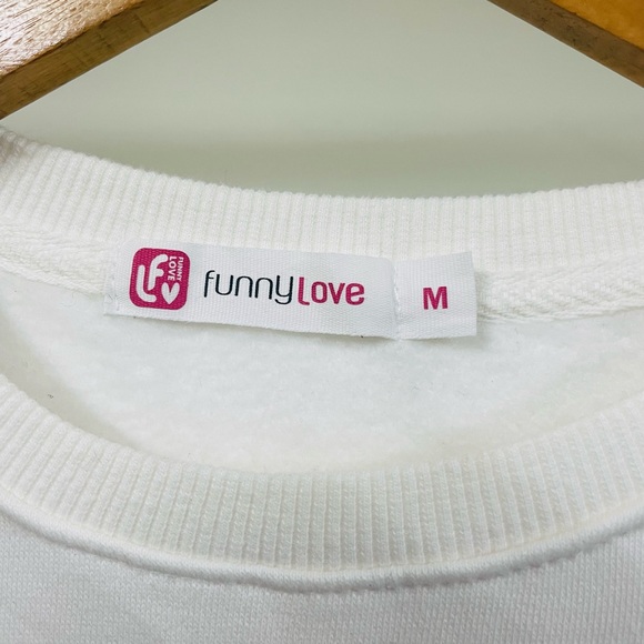 KOREAN WHITE LOVE TEXT EMBROIDERED SWEATSHIRT IN WHITE FOR WOMEN’S - Picture 4 of 5
